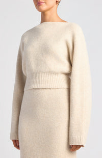 Zillah Fluffy Top & Skirt Knit Set - Oat Marl