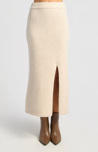 Zillah Fluffy Top & Skirt Knit Set - Oat Marl