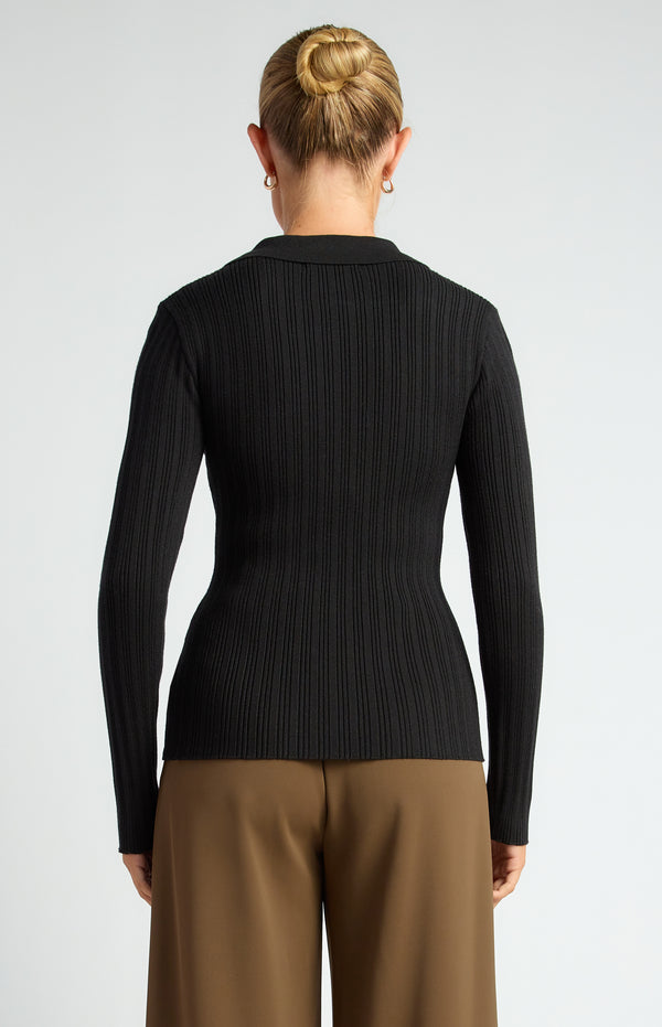 Hilda Zip Knit Top - Black