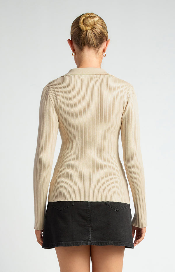 Hilda Zip Knit Top - Cream