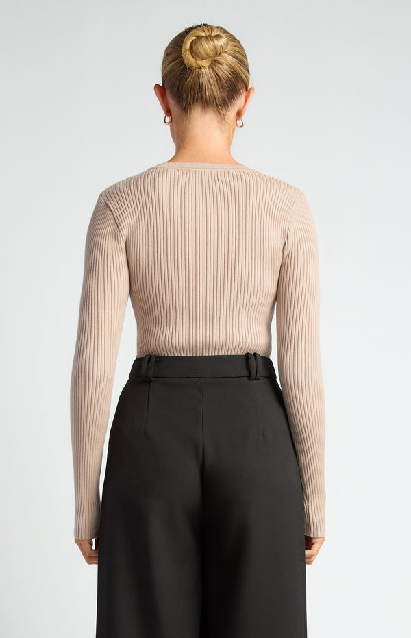 Éliane Long Sleeve Knit Top - Beige