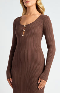Domenica Knit Midi Dress - Chocolate