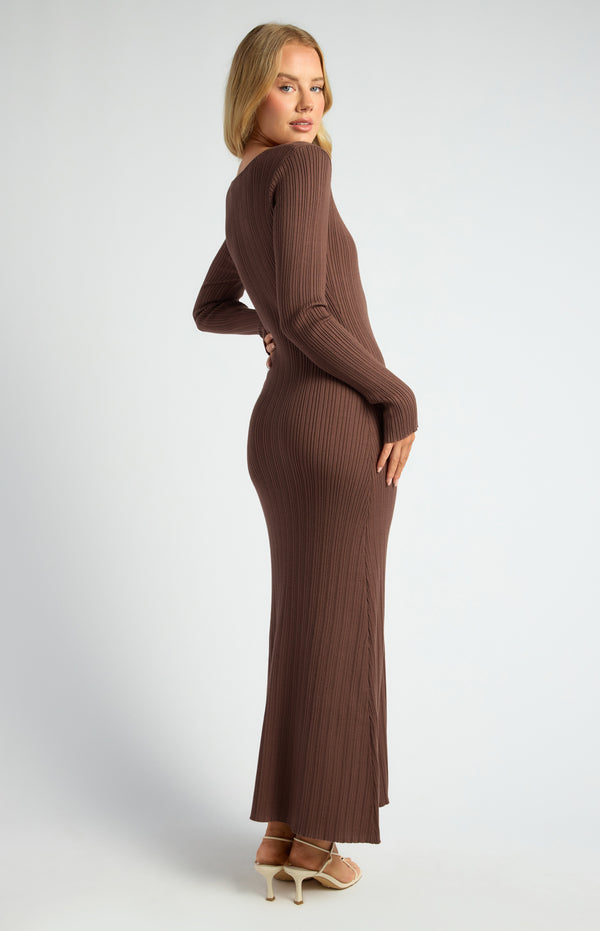 Domenica Knit Midi Dress - Chocolate