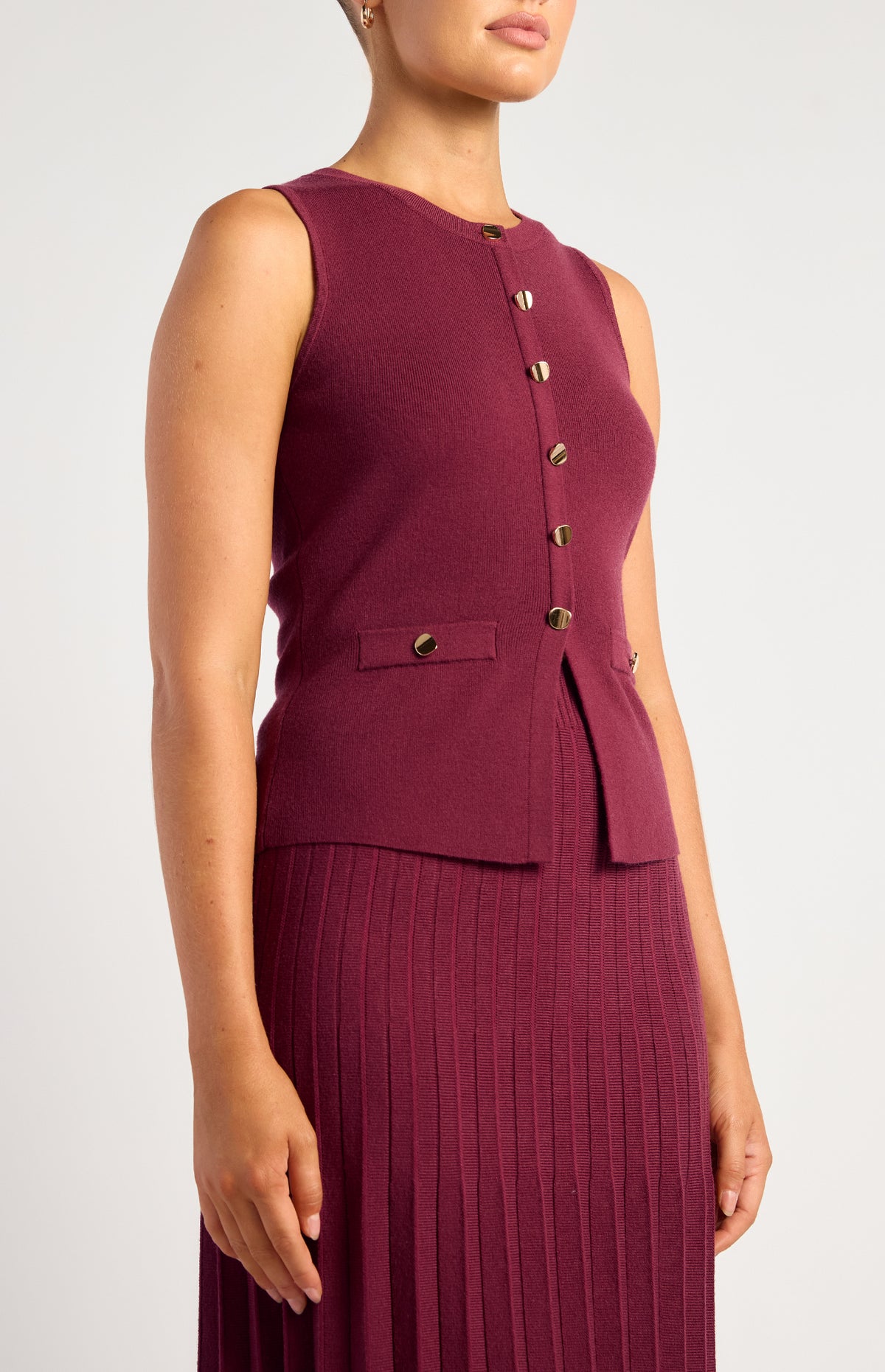 Angelique Knit Vest & Skirt Set - Merlot