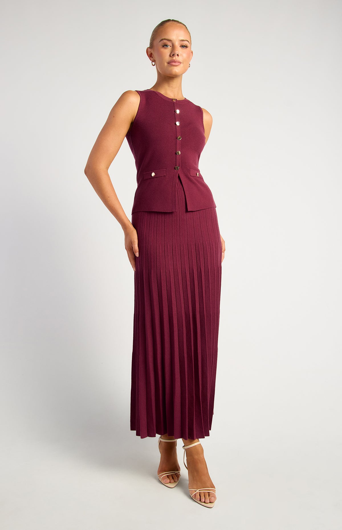 Angelique Knit Vest & Skirt Set - Merlot