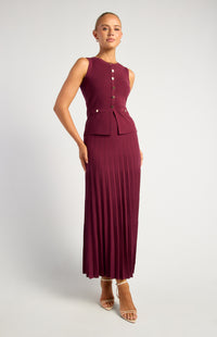 Angelique Knit Vest & Skirt Set - Merlot