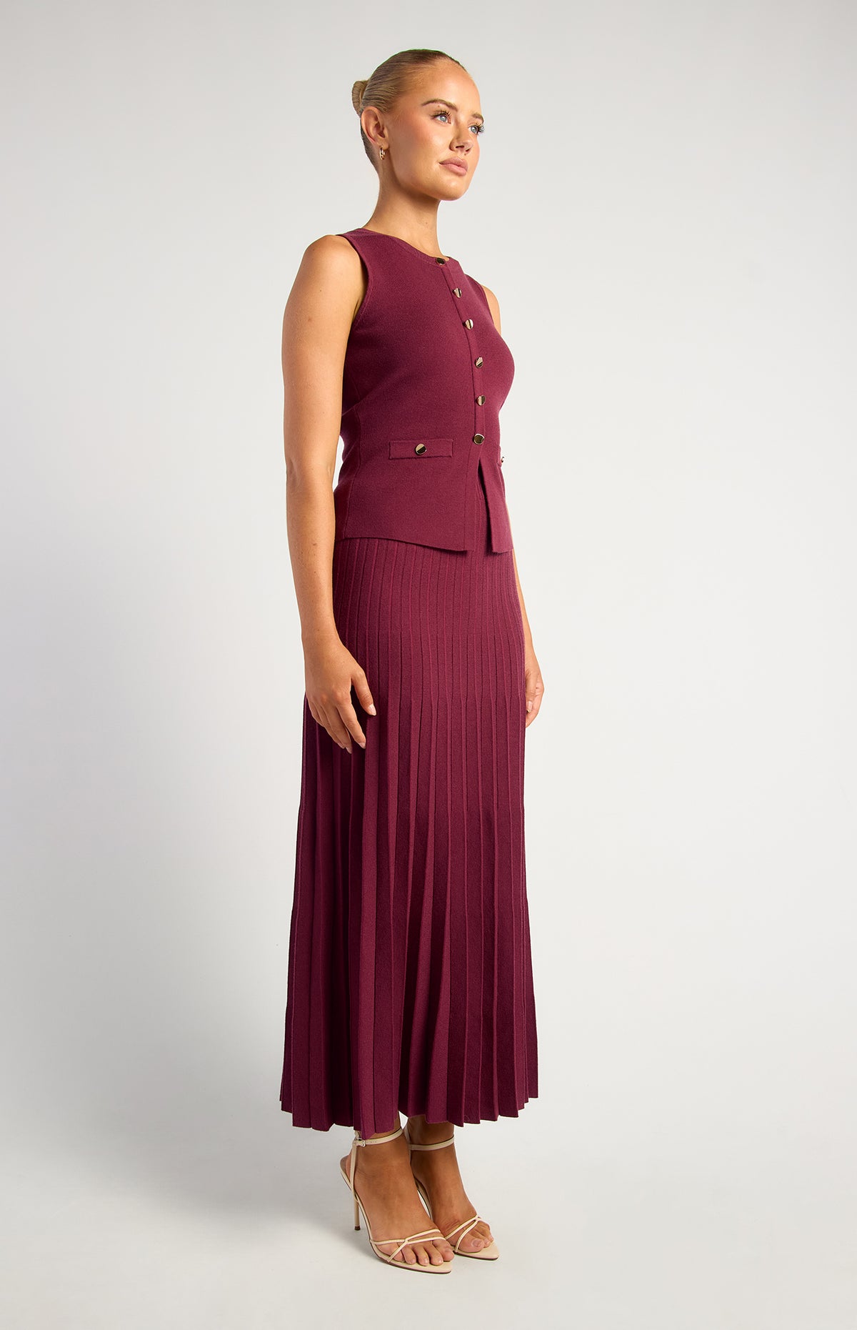 Angelique Knit Vest & Skirt Set - Merlot
