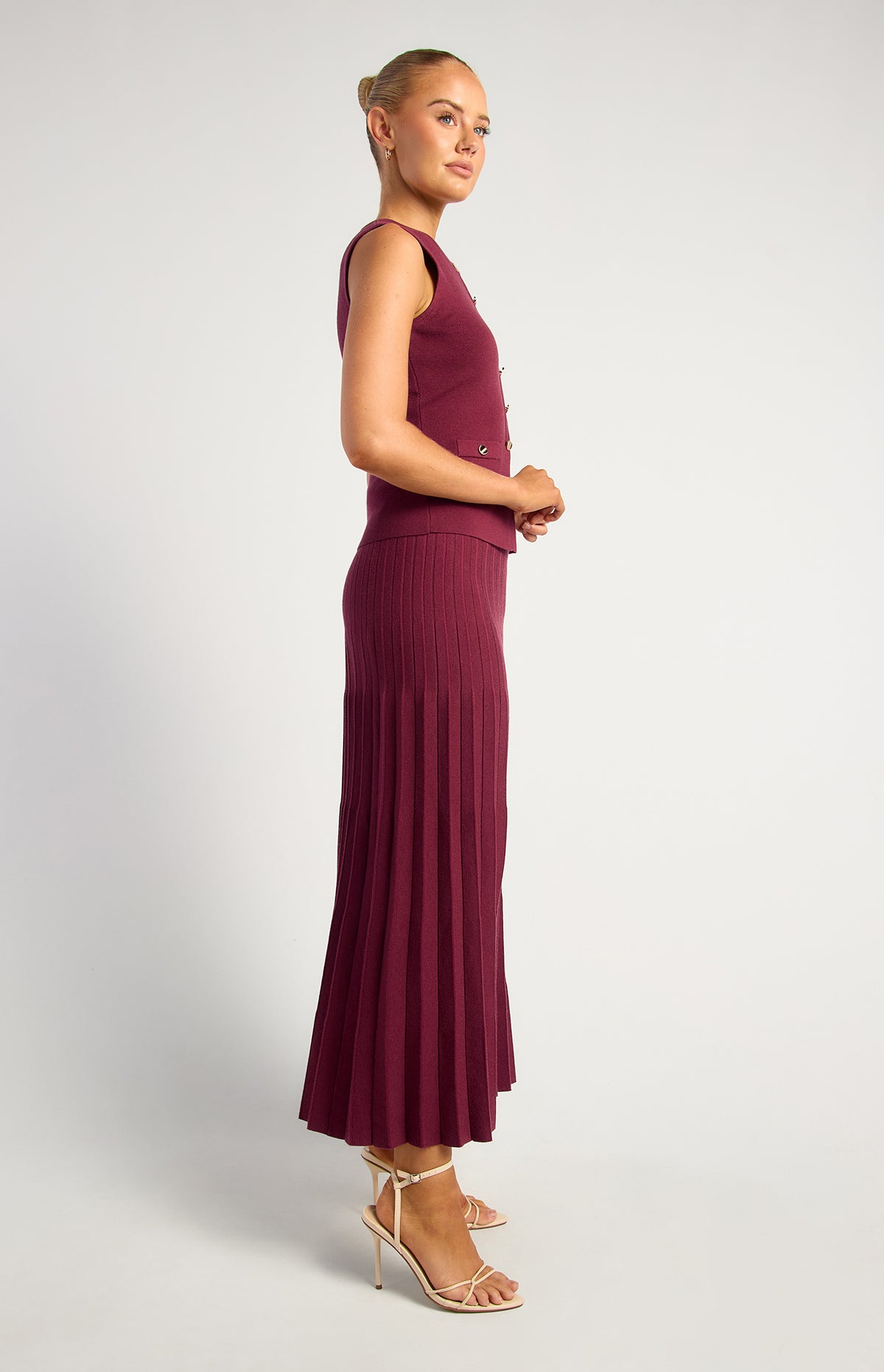 Angelique Knit Vest & Skirt Set - Merlot