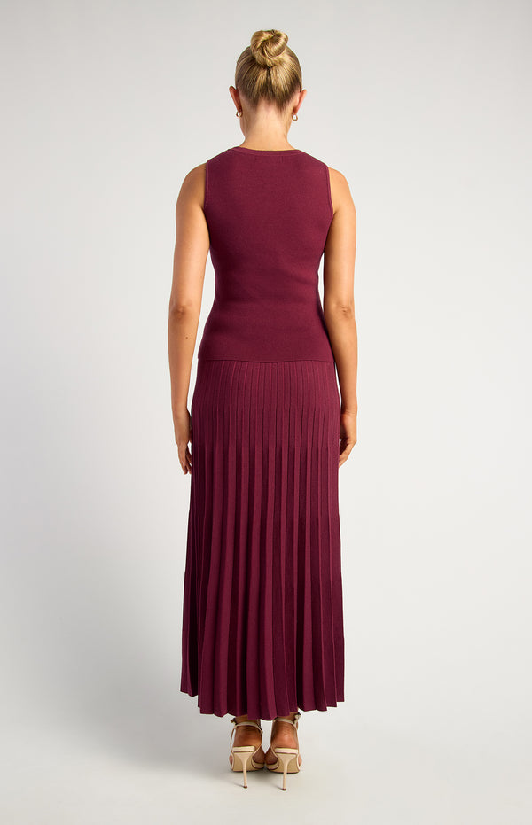 Angelique Knit Vest & Skirt Set - Merlot