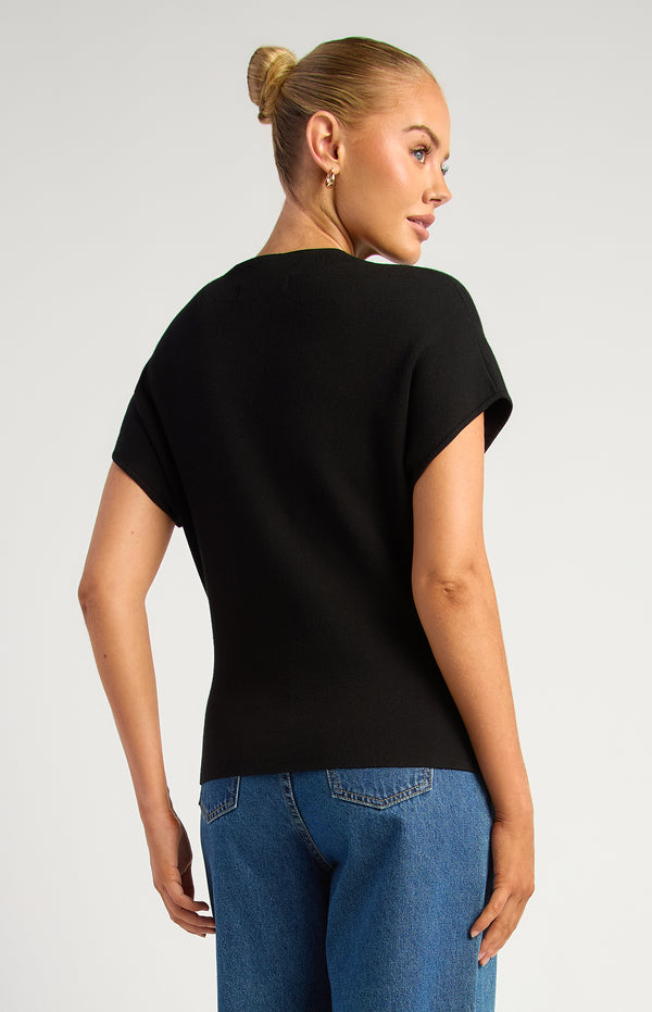 Grayson Short Sleeve Knit Top - Black