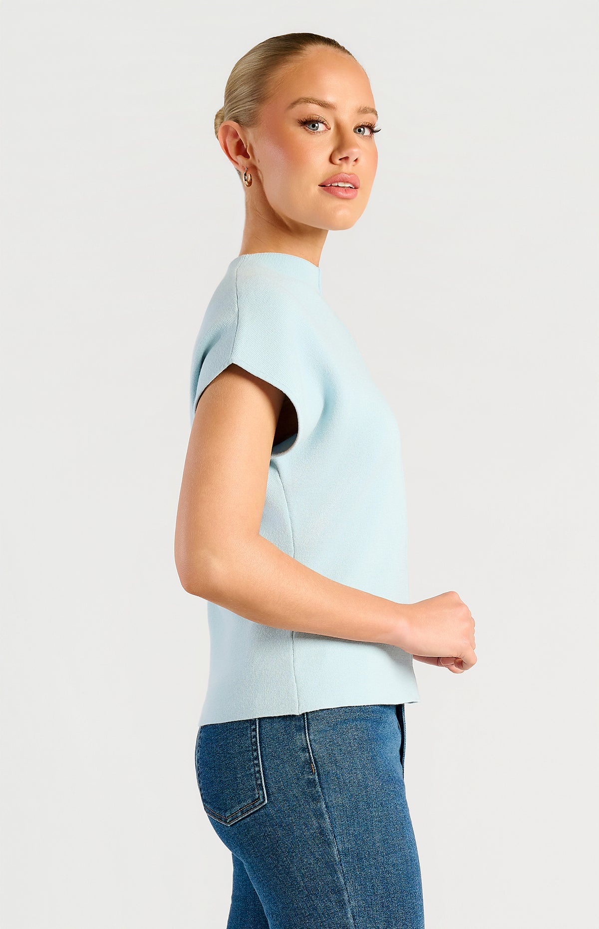 Grayson Short Sleeve Knit Top - Pale Blue