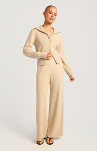 Kadie Jacket & Pants Knit Set - Almond