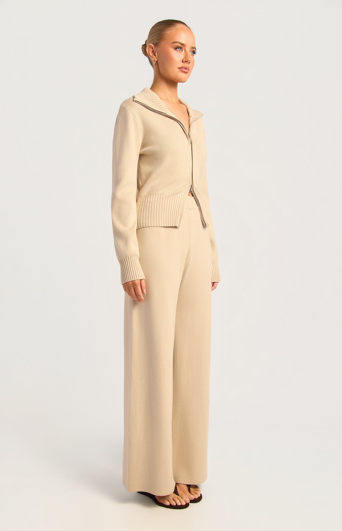 Kadie Jacket & Pants Knit Set - Almond