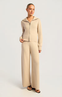 Kadie Jacket & Pants Knit Set - Almond