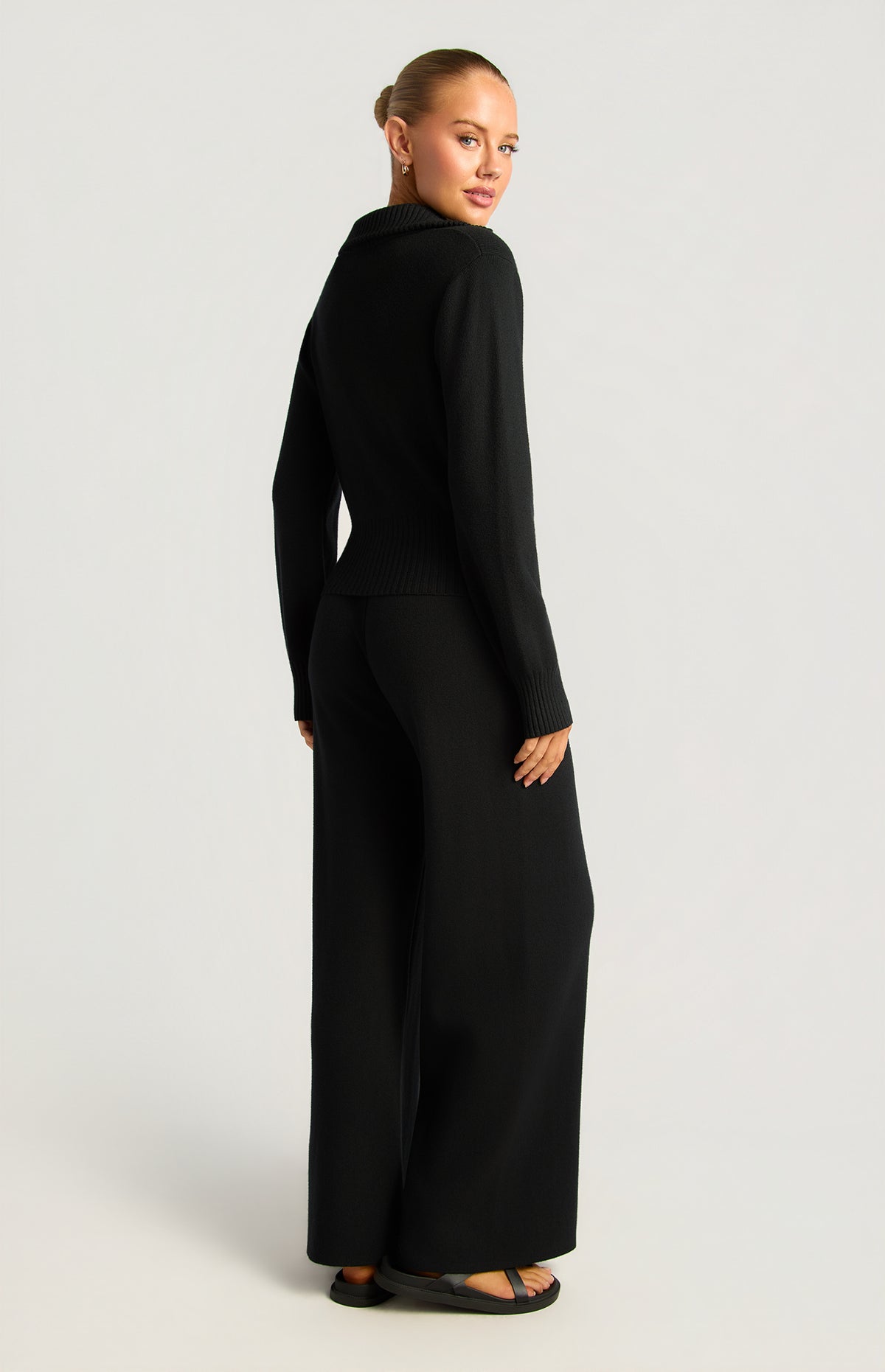 Kadie Jacket & Pants Knit Set - Black