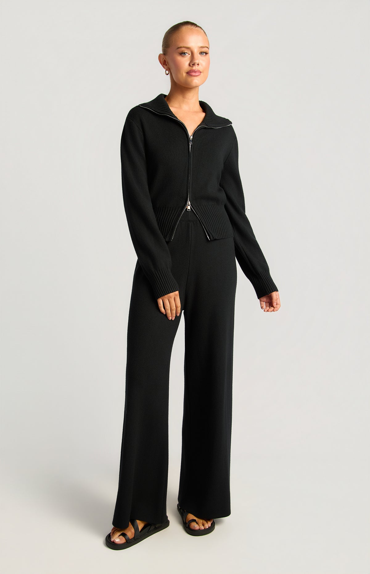 Kadie Jacket & Pants Knit Set - Black