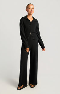 Kadie Jacket & Pants Knit Set - Black