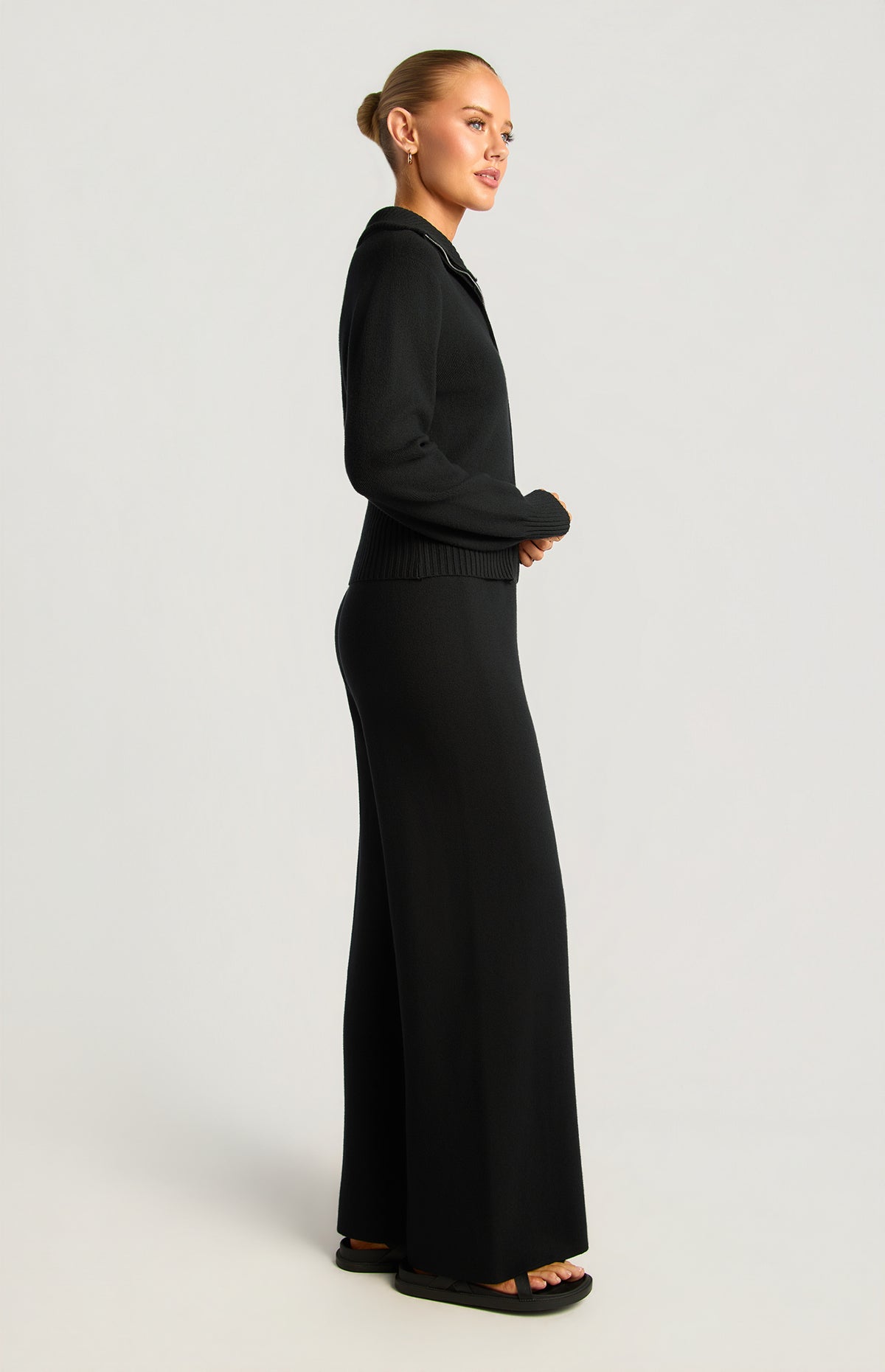 Kadie Jacket & Pants Knit Set - Black