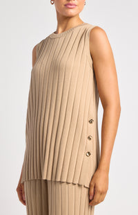 Uma Sleeveless Top & Pants Knit Set - Beige