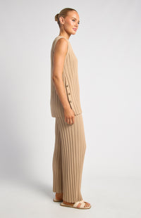 Uma Sleeveless Top & Pants Knit Set - Beige