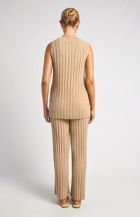 Uma Sleeveless Top & Pants Knit Set - Beige