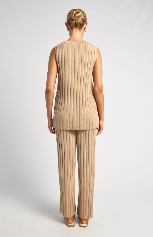 Uma Sleeveless Top & Pants Knit Set - Beige