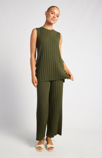 Uma Sleeveless Top & Pants Knit Set - Olive