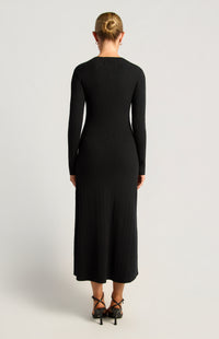 Joslin Button-Up Knit Dress - Black