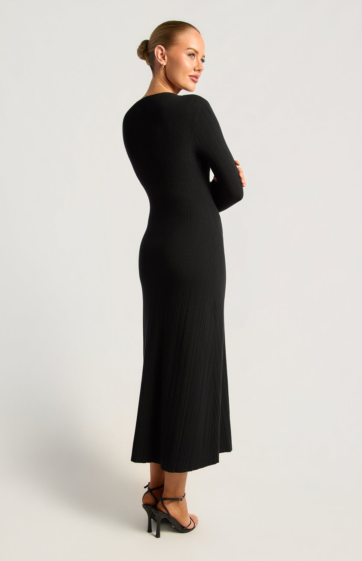 Joslin Button-Up Knit Dress - Black