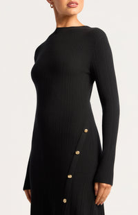 Joslin Button-Up Knit Dress - Black