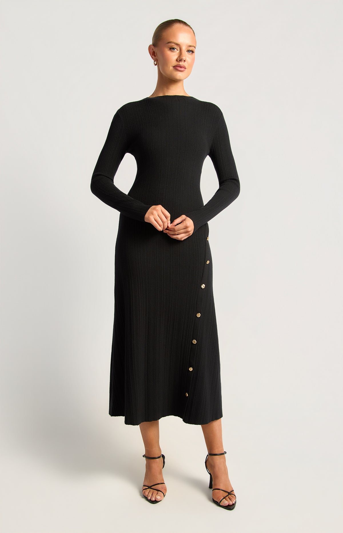 Joslin Button-Up Knit Dress - Black