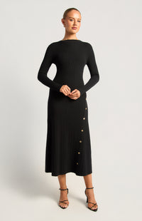 Joslin Button-Up Knit Dress - Black