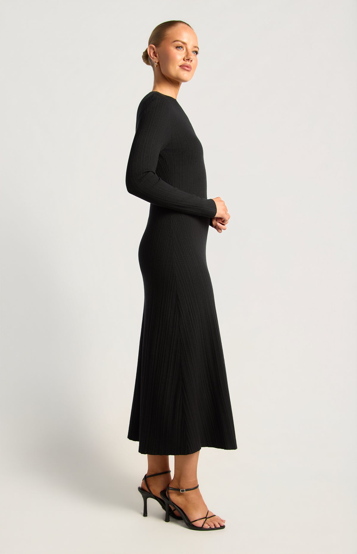 Joslin Button-Up Knit Dress - Black