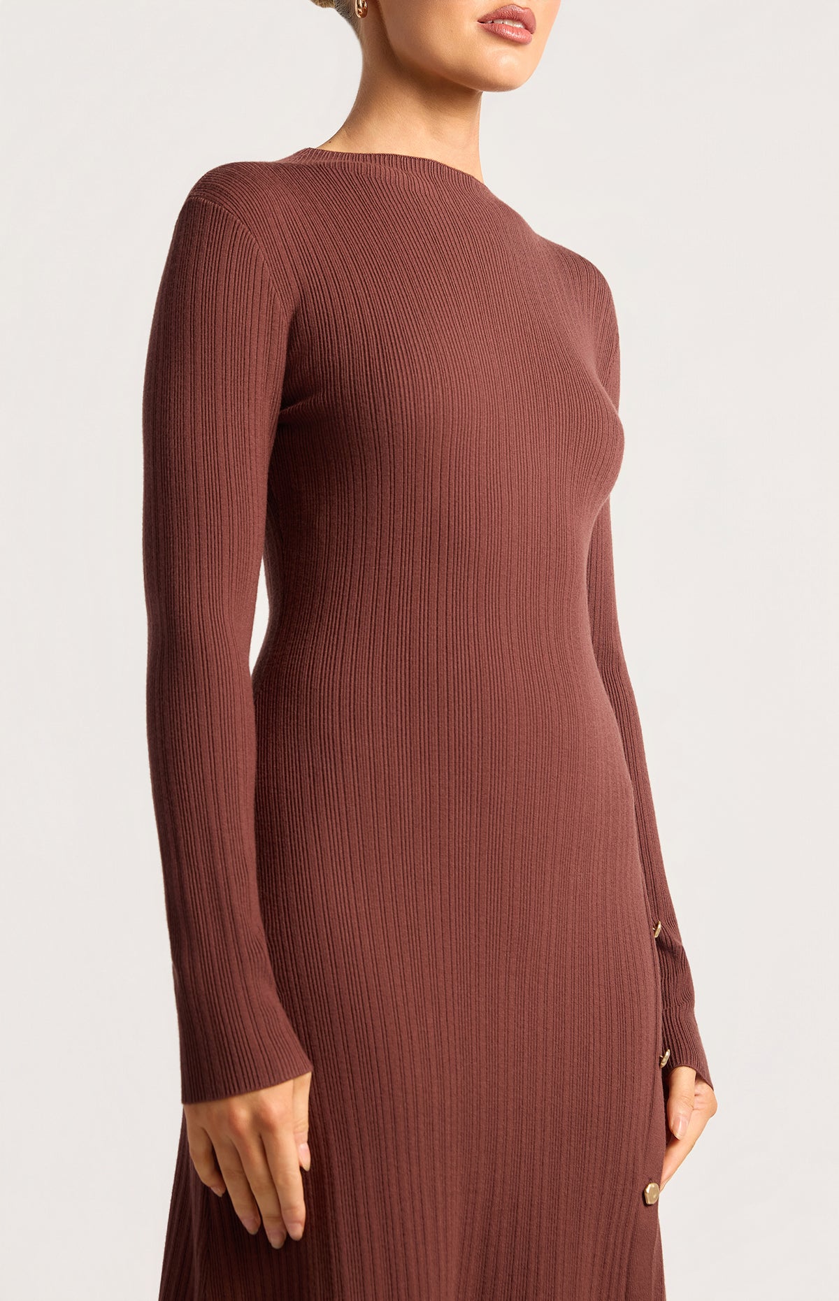 Joslin Button-Up Knit Dress - Cocoa
