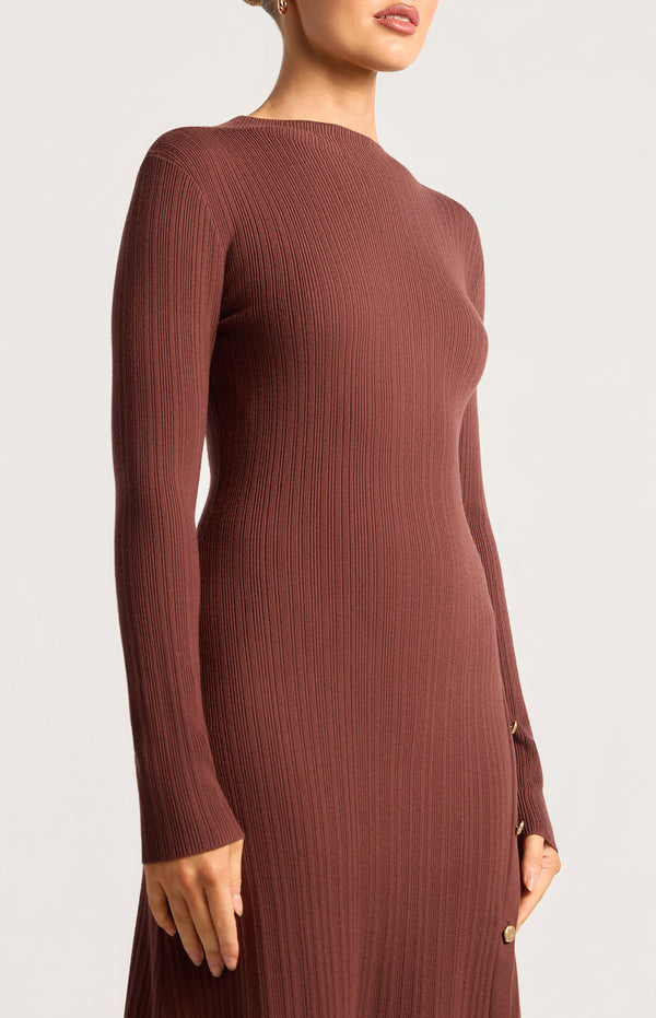 Joslin Button-Up Knit Dress - Cocoa