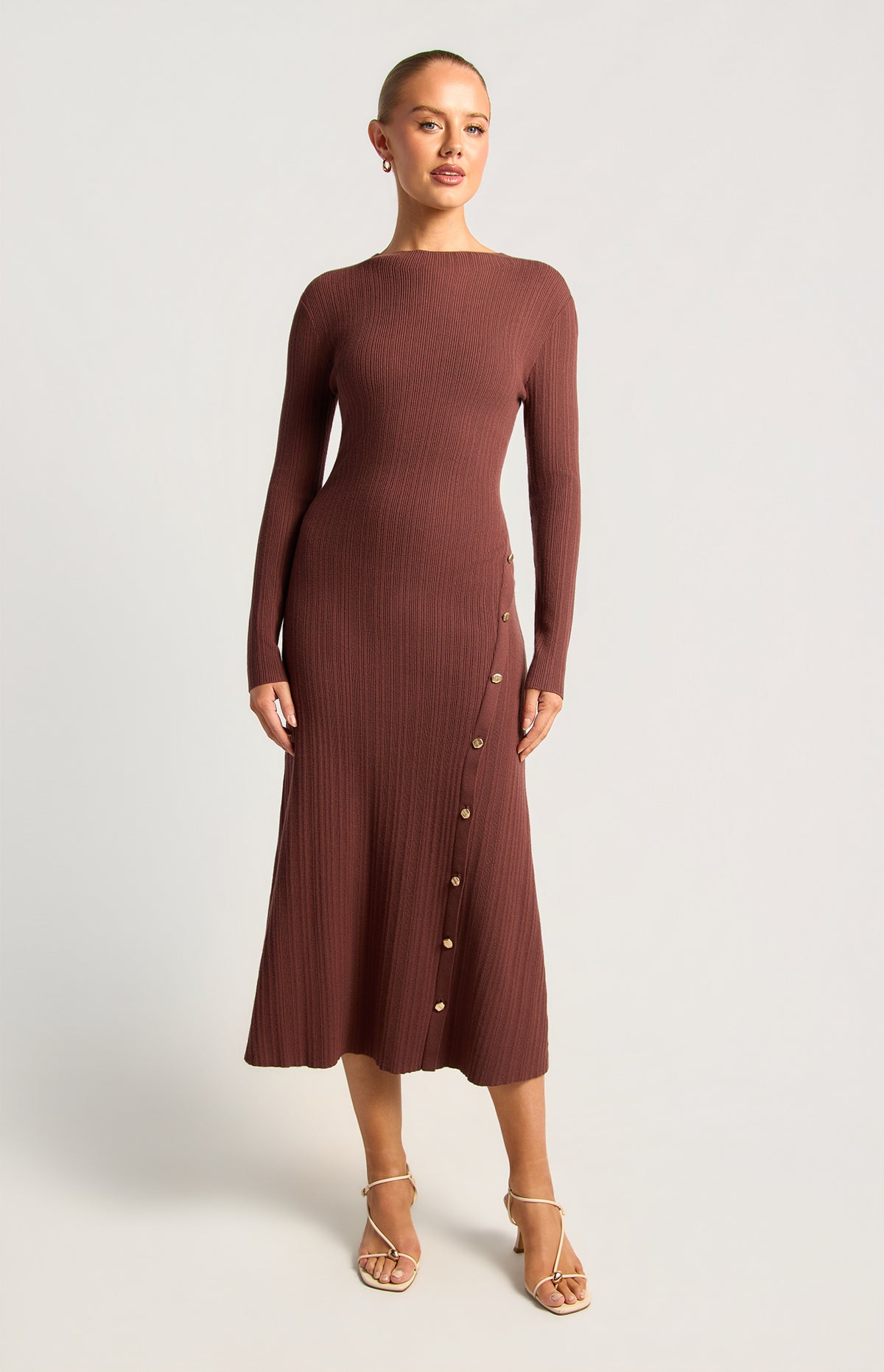 Joslin Button-Up Knit Dress - Cocoa