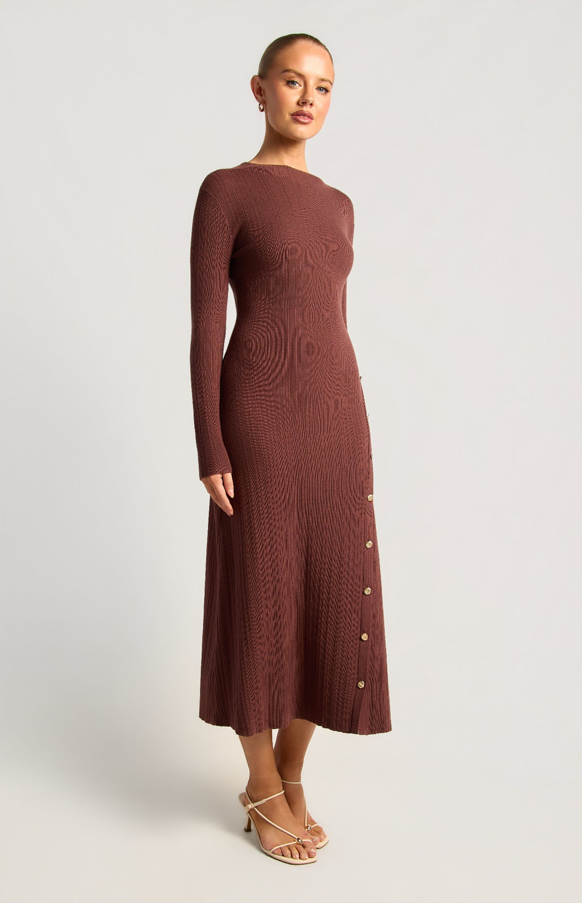 Joslin Button-Up Knit Dress - Cocoa