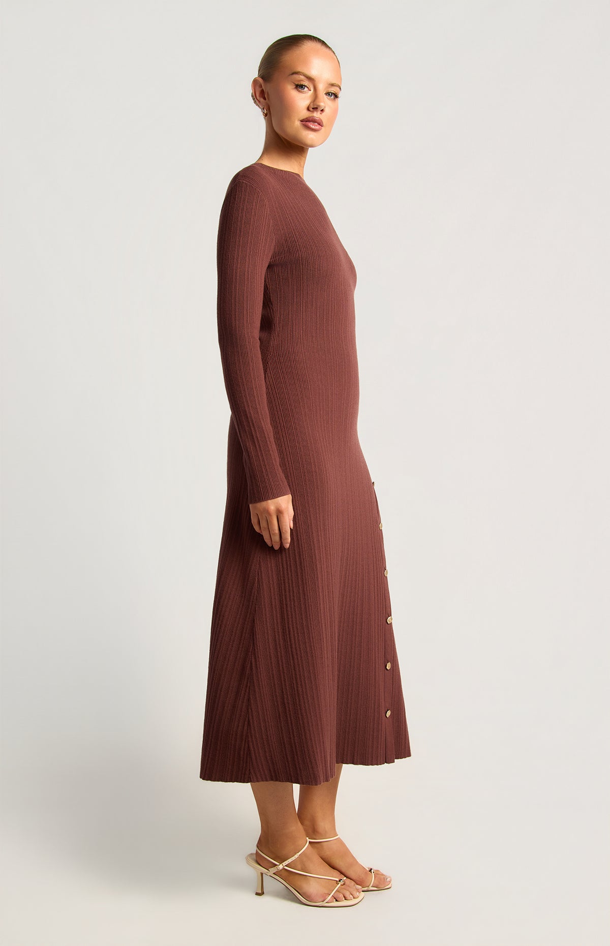Joslin Button-Up Knit Dress - Cocoa