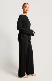 Anneka Top & Pants Knit Set - Black
