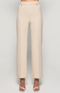 Mariah Wide Leg, Fabric Belt, Stretch Pants - Bone