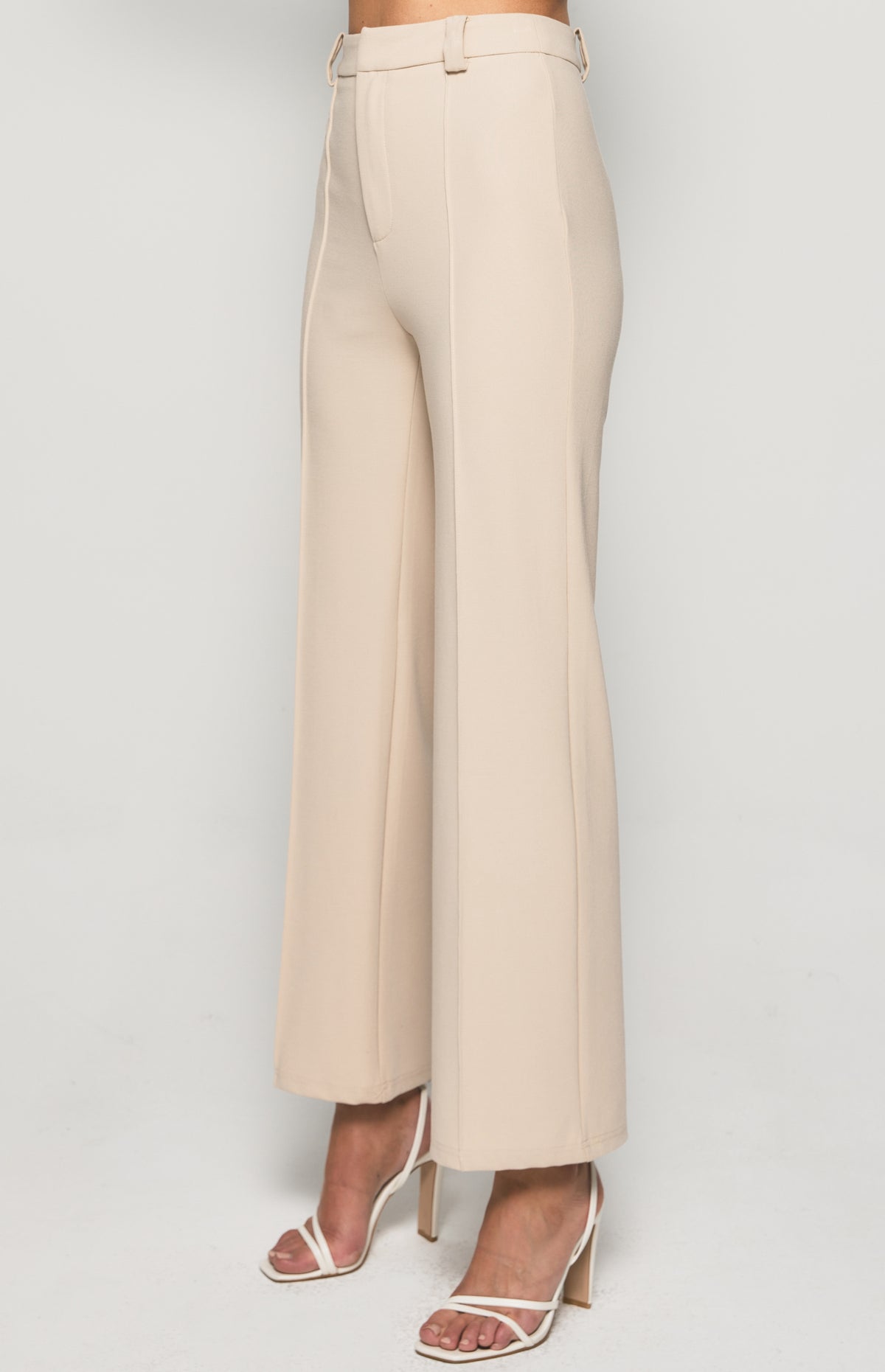 Mariah Wide Leg, Fabric Belt, Stretch Pants - Bone