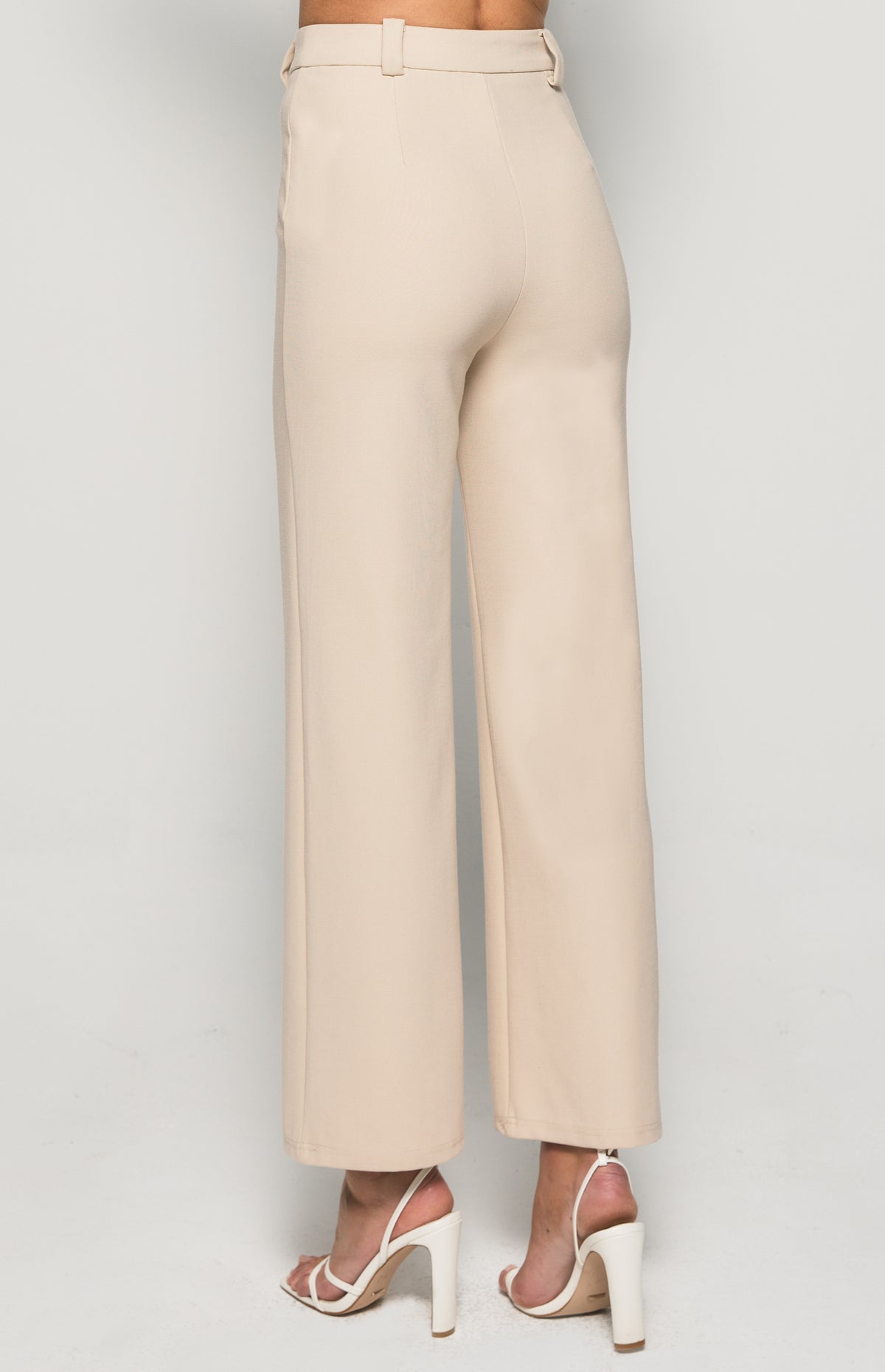 Mariah Wide Leg, Fabric Belt, Stretch Pants - Bone