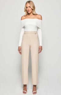 Mariah Wide Leg, Fabric Belt, Stretch Pants - Bone