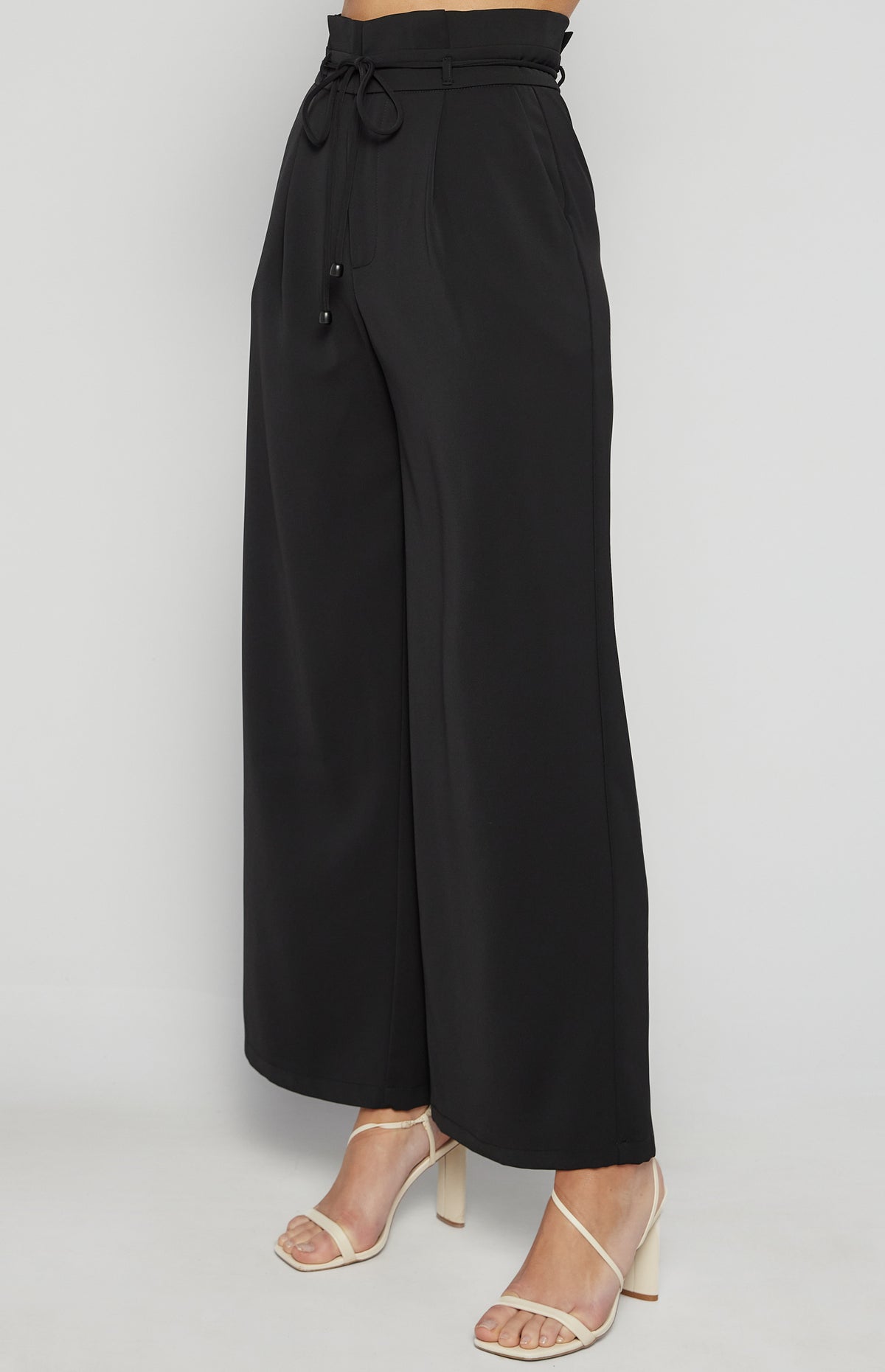 Riki Paper Bag High Waisted Pants - Black