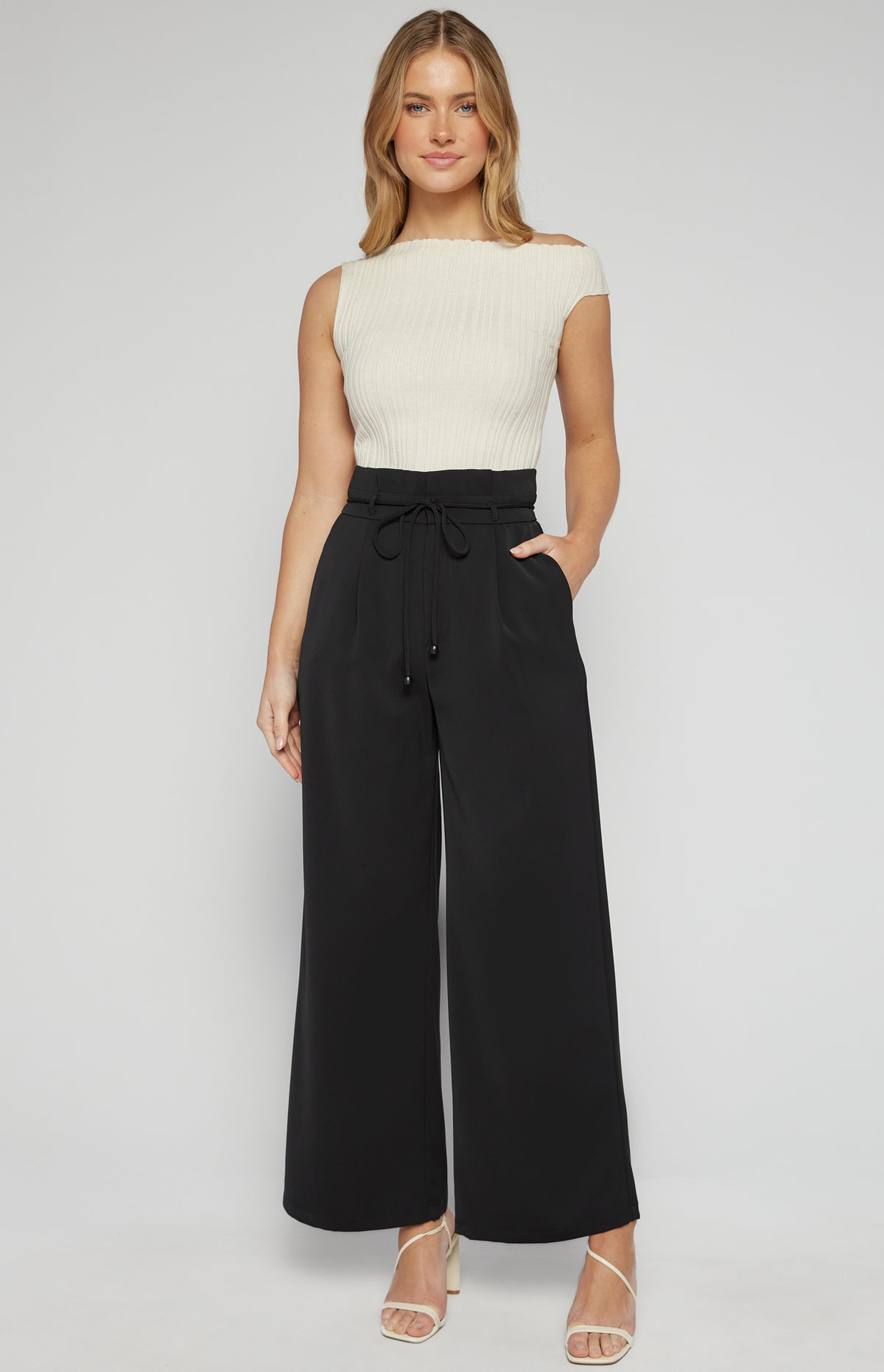 Riki Paper Bag High Waisted Pants - Black