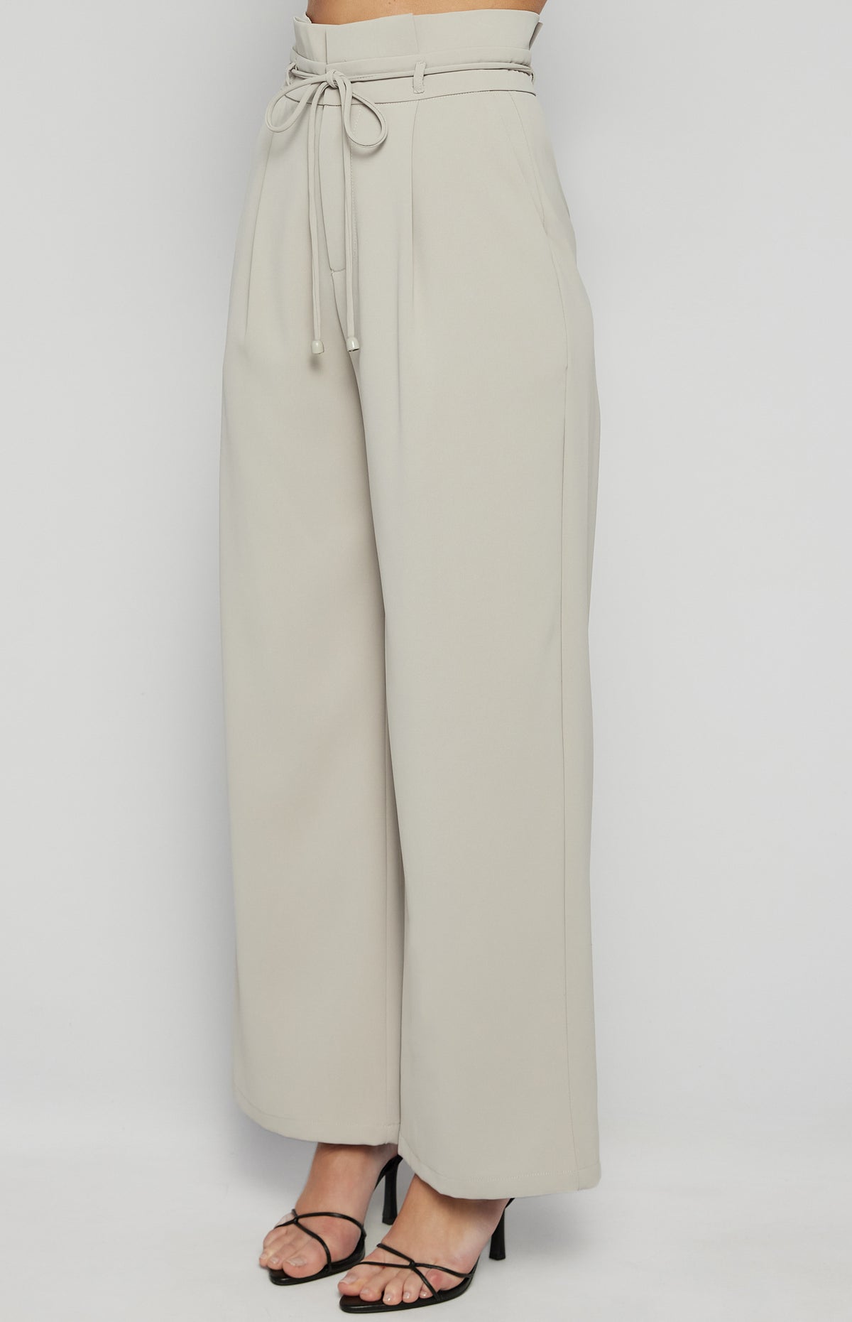 Riki Paper Bag High Waisted Pants - Stone