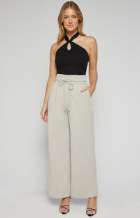 Riki Paper Bag High Waisted Pants - Stone