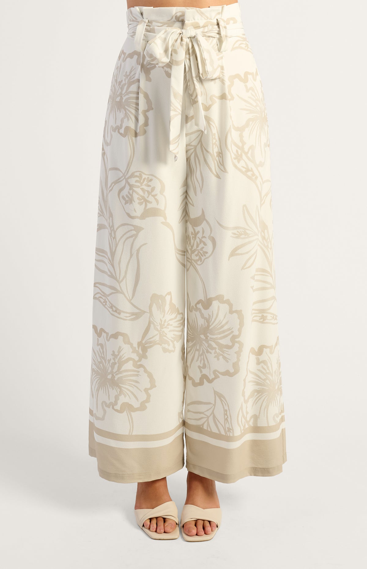 Nigella Wide Leg Pants - White/Beige