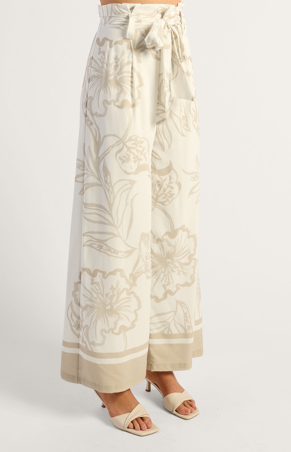 Nigella Wide Leg Pants - White/Beige