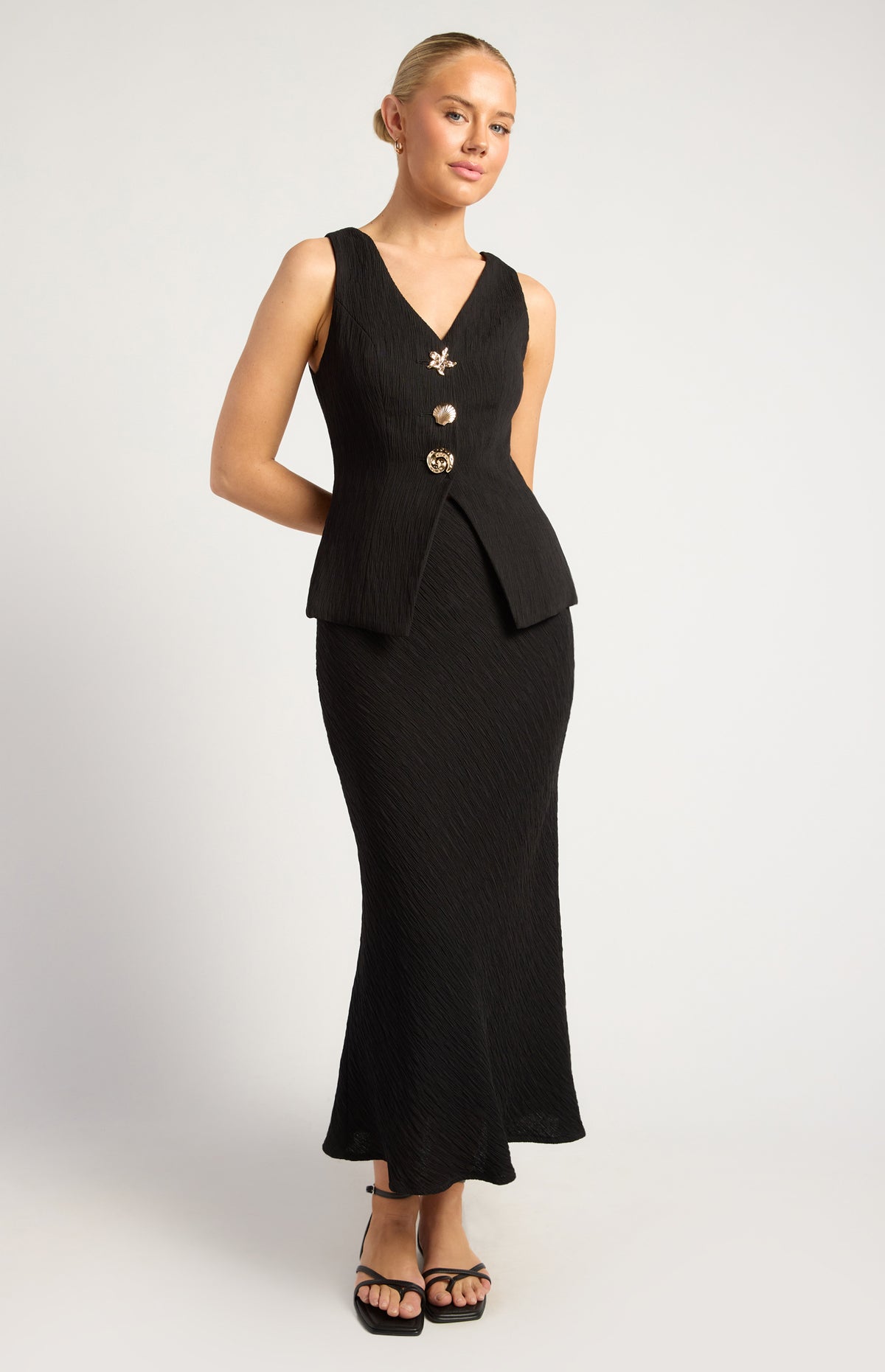 Valia Vest & Skirt Set - Black